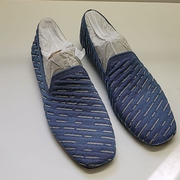 Vivaia NWT Square-Toe Patterned Loafers Blue Textured Slip-On Shoes - Picture 2 of 11